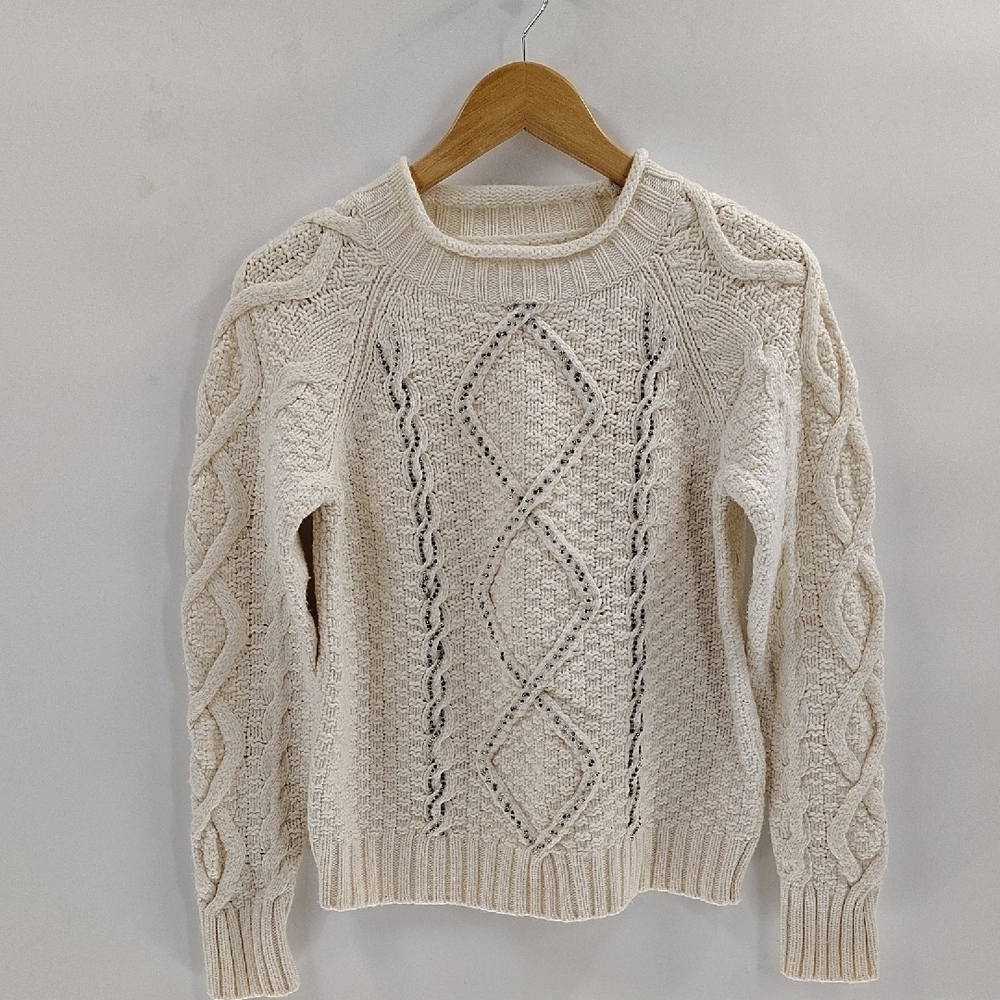 J. Crew chunky off white sweater size large long sleeve w embellishments